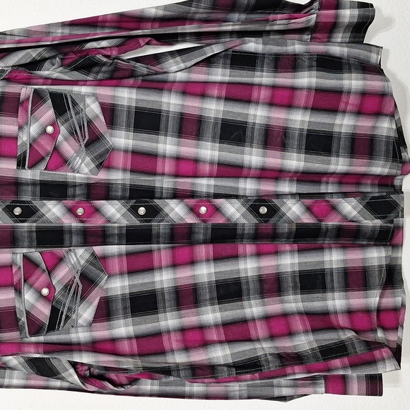 Panhandle Slim Black Gray Purple Plaid Pearl Snap Western Button Down Shirt Sz.L - Picture 3 of 14